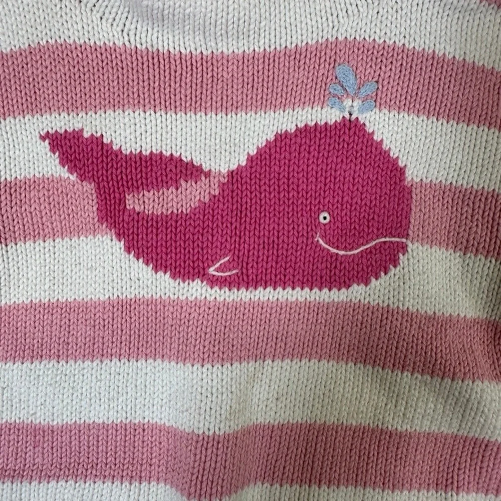Chatham T Co For Kids Pink White Striped Whale Knit Sweater 4T Nautical Mockneck